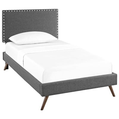 Beds Modway Furniture Macie Gray MOD-5959-GRY 889654121985 Beds Gray Grey Upholstered Wood and Upholster Platform Twin 
