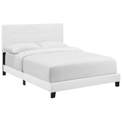 Beds Modway Furniture Amira White MOD-6001-WHI 889654132370 Beds White snow Upholstered Wood Platform Queen 