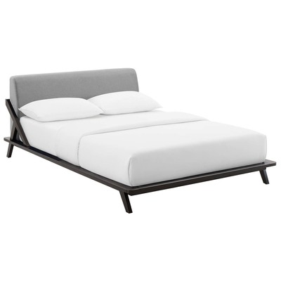 Beds Modway Furniture Luella Cappuccino Light Gray MOD-6047-CAP-LGR 889654151784 Beds Gray Grey Upholstered Wood Platform Queen 