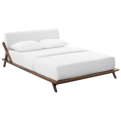 Beds Modway Furniture Luella Walnut White MOD-6047-WAL-WHI 889654151890 Beds White snow Upholstered Wood Platform Queen 