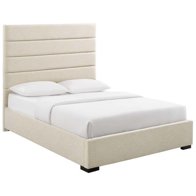 Beds Modway Furniture Genevieve Beige MOD-6049-BEI 889654138341 Beds Beige Cream beige ivory sand n Upholstered Wood Platform Queen 