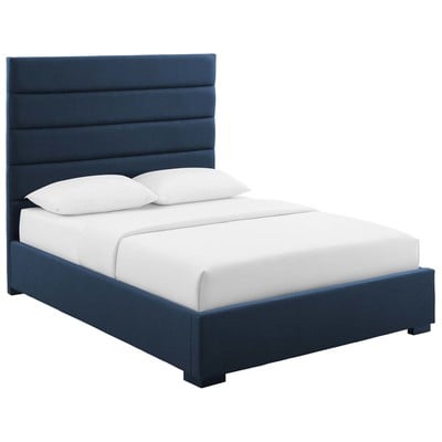 Beds Modway Furniture Genevieve Blue MOD-6049-BLU 889654138389 Beds Blue navy teal turquiose indig Upholstered Wood Platform Queen 