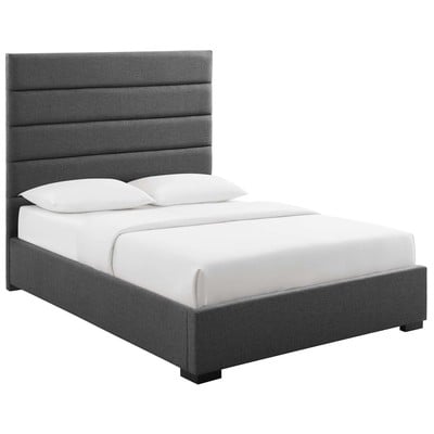 Beds Modway Furniture Genevieve Gray MOD-6049-GRY 889654138426 Beds Gray Grey Upholstered Wood Platform Queen 