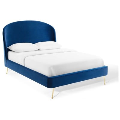 Beds Modway Furniture Mira Navy MOD-6131-NAV 889654161455 Beds Blue navy teal turquiose indig Upholstered Platform Queen 