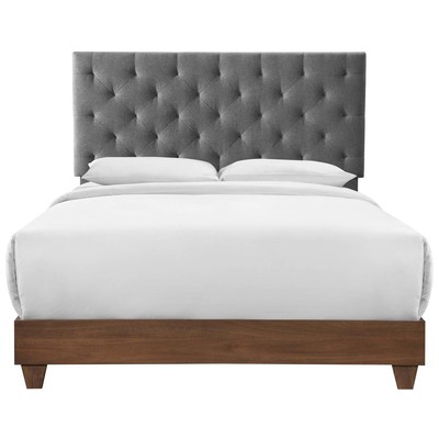 Beds Modway Furniture Rhiannon Walnut Gray MOD-6146-WAL-GRY 889654160236 Beds Gray Grey Upholstered Wood Queen 
