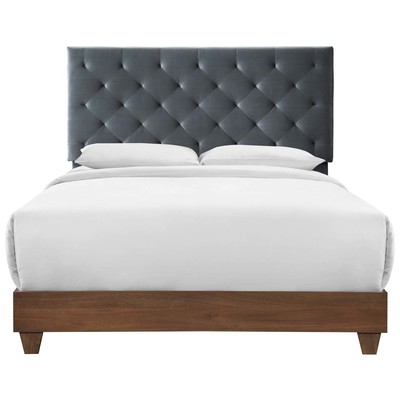 Beds Modway Furniture Rhiannon Walnut Charcoal MOD-6147-WAL-CHA 889654160243 Beds Upholstered Wood Queen 