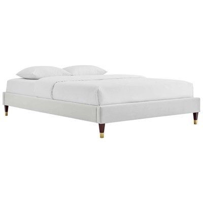 Beds Modway Furniture Harlow Light Gray MOD-6269-LGR 889654170891 Beds Gold Gray Grey Metal Upholstered Wood Platform Full 