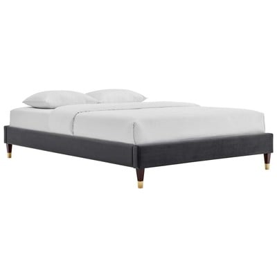 Beds Modway Furniture Harlow Charcoal MOD-6270-CHA 889654170952 Beds Gold Metal Upholstered Wood Platform Queen 