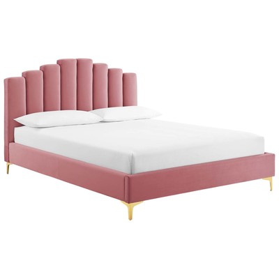 Modway Furniture Beds, Gold, Metal,Upholstered,Wood, Platform, Queen, Beds, 889654990208, MOD-6280-DUS