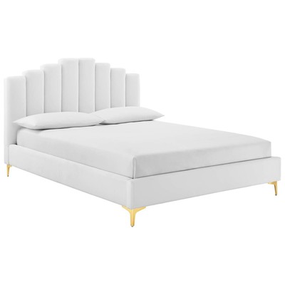 Beds Modway Furniture Olivia White MOD-6280-WHI 889654992998 Beds Gold White snow Metal Upholstered Wood Platform Queen 