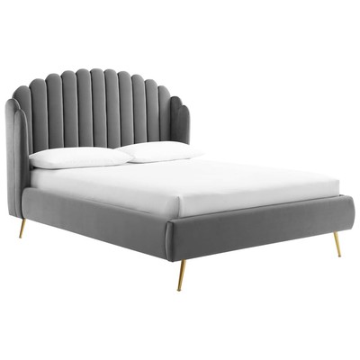 Beds Modway Furniture Lana Gray MOD-6282-GRY 889654992936 Beds Gold Gray Grey Metal Upholstered Wood Platform Queen 