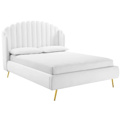 Modway Furniture Beds, Gold,White,snow, Metal,Upholstered,Wood, Platform, Queen, Beds, 889654992905, MOD-6282-WHI