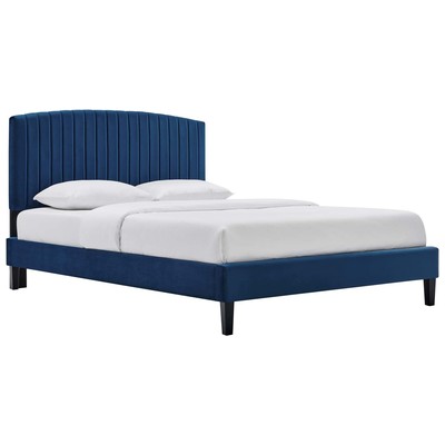 Beds Modway Furniture Alessi Navy MOD-6283-NAV 889654984597 Beds Black ebonyBlue navy teal turq Upholstered Wood Platform Queen 