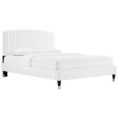Modway Furniture Beds, Gold,White,snow, Metal,Upholstered,Wood, Platform, Queen, Beds, 889654984528, MOD-6284-WHI