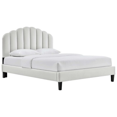 Beds Modway Furniture Daisy Light Gray MOD-6287-LGR 889654984399 Beds Black ebonyGray Grey Upholstered Wood Platform Queen 