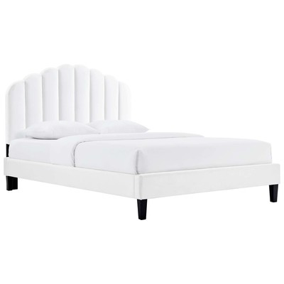 Beds Modway Furniture Daisy White MOD-6287-WHI 889654984344 Beds Black ebonyWhite snow Upholstered Wood Platform Queen 