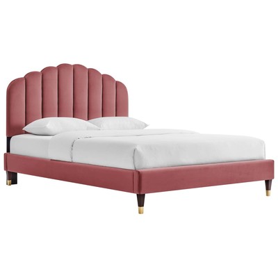 Beds Modway Furniture Daisy Dusty Rose MOD-6288-DUS 889654984320 Beds Gold Metal Upholstered Wood Platform Queen 