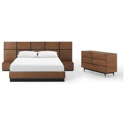 Beds Modway Furniture Caima Walnut MOD-6296-WAL-SET 889654985181 Bedroom Sets Black ebonyBrown sable Wood Platform Queen 