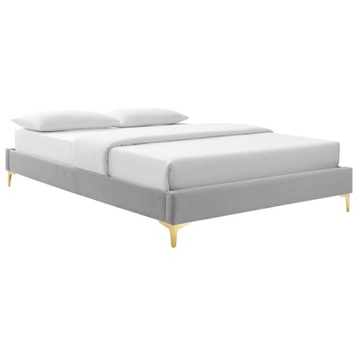 Beds Modway Furniture Sutton Light Gray MOD-6305-LGR 889654993612 Beds Gold Gray Grey Metal Upholstered Wood Twin 