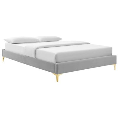 Beds Modway Furniture Sutton Light Gray MOD-6307-LGR 889654993452 Beds Gold Gray Grey Metal Upholstered Wood King 