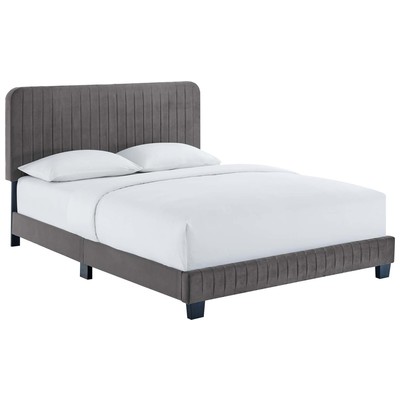 Beds Modway Furniture Celine Gray MOD-6333-GRY 889654992516 Beds Gray Grey Upholstered Wood Platform King 