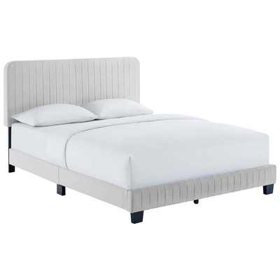 Beds Modway Furniture Celine Light Gray MOD-6333-LGR 889654992509 Beds Gray Grey Upholstered Wood Platform King 