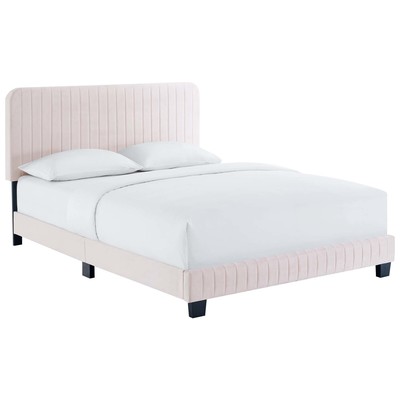 Beds Modway Furniture Celine Pink MOD-6334-PNK 889654992387 Beds Pink Fuchsia blush Upholstered Wood Platform Queen 