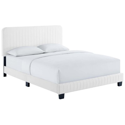 Beds Modway Furniture Celine White MOD-6335-WHI 889654992271 Beds White snow Upholstered Wood Platform Full 