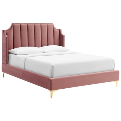 Beds Modway Furniture Daniella Dusty Rose MOD-6412-DUS 889654973768 Beds Gold Metal Upholstered Wood Platform Queen 