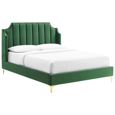 Beds Modway Furniture Daniella Emerald MOD-6412-EME 889654973737 Beds Blue navy teal turquiose indig Metal Upholstered Wood Platform Queen 