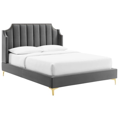 Modway Furniture Beds, Gold,Gray,Grey, Metal,Upholstered,Wood, Platform, Queen, Beds, 889654973706, MOD-6412-GRY