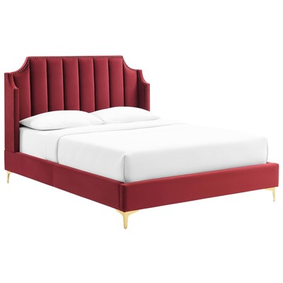 Beds Modway Furniture Daniella Maroon MOD-6412-MAR 889654973676 Beds Gold Metal Upholstered Wood Platform Queen 