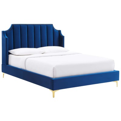 Modway Furniture Beds, Blue,navy,teal,turquiose,indigo,aqua,SeafoamGold,Green,emerald,teal, Metal,Upholstered,Wood, Platform, Queen, Beds, 889654973645, MOD-6412-NAV