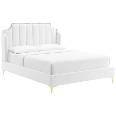 Beds Modway Furniture Daniella White MOD-6412-WHI 889654973584 Beds Gold White snow Metal Upholstered Wood Platform Queen 