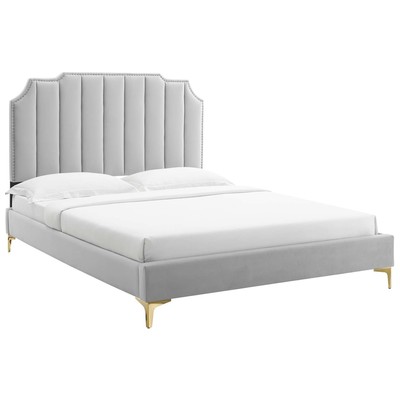 Modway Furniture Beds, Gold,Gray,Grey, Metal,Upholstered,Wood, Platform, Full,Queen, Beds, 889654265900, MOD-6583-LGR
