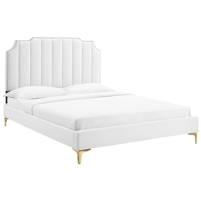 Modway Furniture Beds, Gold,White,snow, Metal,Upholstered,Wood, Platform, Full,Queen, Beds, 889654265955, MOD-6583-WHI