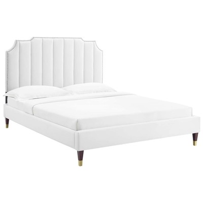 Beds Modway Furniture Colette White MOD-6584-WHI 889654266037 Beds Gold White snow Metal Upholstered Wood Platform Full Queen 