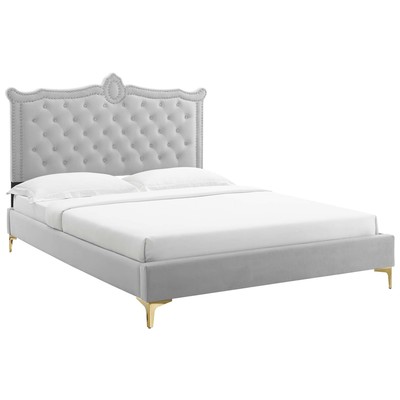 Modway Furniture Beds, Gold,Gray,Grey, Upholstered,Wood, Platform, Queen, Beds, 889654235743, MOD-6592-LGR