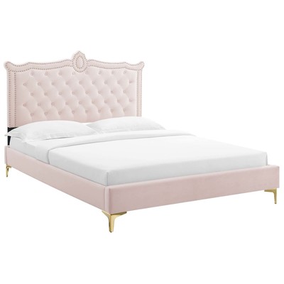 Modway Furniture Beds, Gold,Pink,Fuchsia,blush, Upholstered,Wood, Platform, Queen, Beds, 889654235774, MOD-6592-PNK