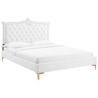 Modway Furniture Beds, Gold,White,snow, Upholstered,Wood, Platform, Queen, Beds, 889654235798, MOD-6592-WHI