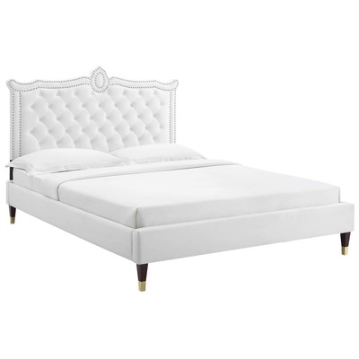 Modway Furniture Beds, Gold,White,snow, Metal,Upholstered,Wood, Platform, Queen, Beds, 889654235873, MOD-6593-WHI