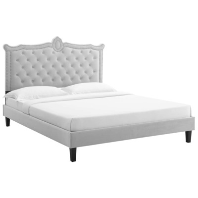 Modway Furniture Beds, Black,ebonyGray,Grey, Upholstered,Wood, Platform, Queen, Beds, 889654235903, MOD-6594-LGR