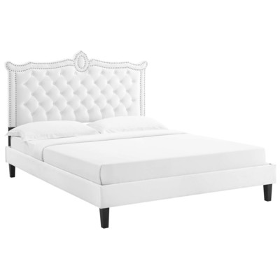 Modway Furniture Beds, Black,ebonyWhite,snow, Upholstered,Wood, Platform, Queen, Beds, 889654235958, MOD-6594-WHI
