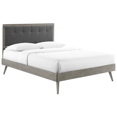 Beds Modway Furniture Willow Gray Charcoal MOD-6637-GRY-CHA 889654960058 Beds Gray Grey Upholstered Wood Platform Full 
