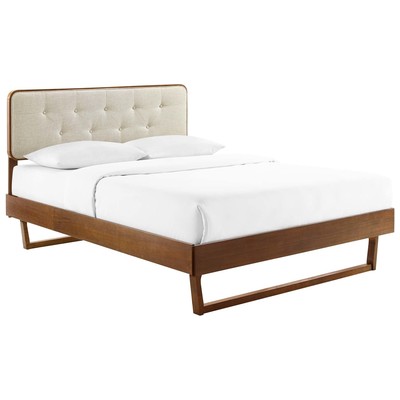 Beds Modway Furniture Bridgette Walnut Beige MOD-6645-WAL-BEI 889654959748 Beds Beige Cream beige ivory sand n Upholstered Wood Platform Twin 
