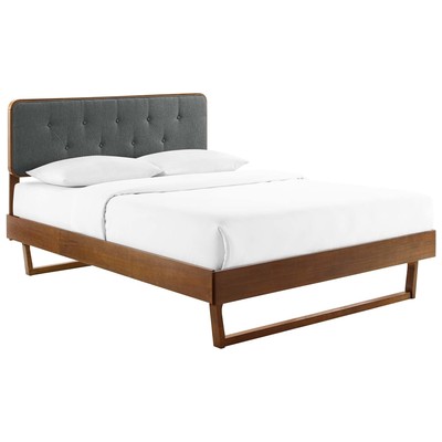Beds Modway Furniture Bridgette Walnut Charcoal MOD-6645-WAL-CHA 889654959731 Beds Upholstered Wood Platform Twin 