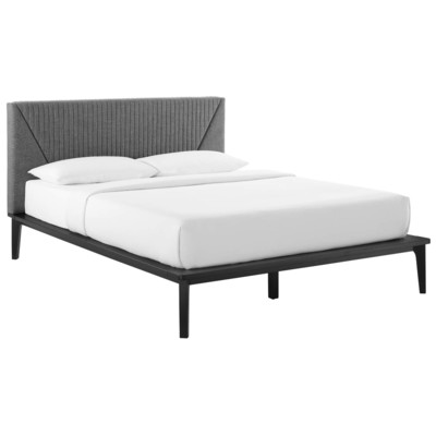 Modway Furniture Beds, Black,ebonyGray,Grey, Upholstered,Wood, Platform, Queen, Beds, 889654956082, MOD-6670-BLK-GRY