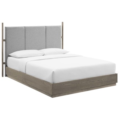 Modway Furniture Beds, Gray,Grey, Upholstered,Wood, Platform, Queen, Beds, 889654956013, MOD-6680-OAK-LGR