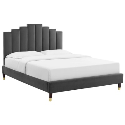 Beds Modway Furniture Elise Charcoal MOD-6691-CHA 889654949589 Beds Gold Metal Upholstered Wood Platform Full Queen 