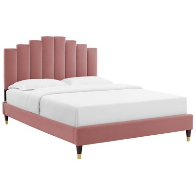 Beds Modway Furniture Elise Dusty Rose MOD-6691-DUS 889654949572 Beds Gold Metal Upholstered Wood Platform Full Queen 